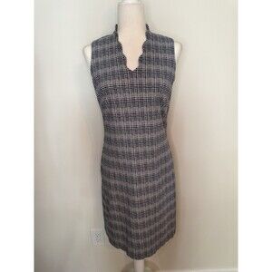J McLaughlin Vilma Dress Blue White Geo Pattern Scallop Neck Sleeveless Sz 4